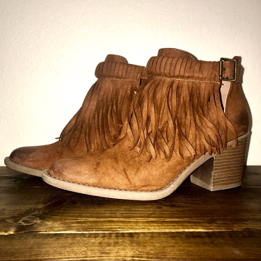 Fringe Faux Suede Ankle Booties
